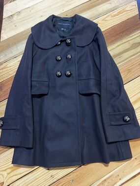 Women's Blue Double-Breasted Peacoat with Decorative Buttons